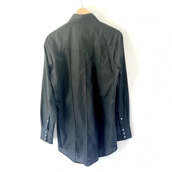 T-W Westerns Vintage Black Pearl Snap‎ Cowboy Western Button-Up Shirt Sz 15.5-34 - Picture 6 of 7